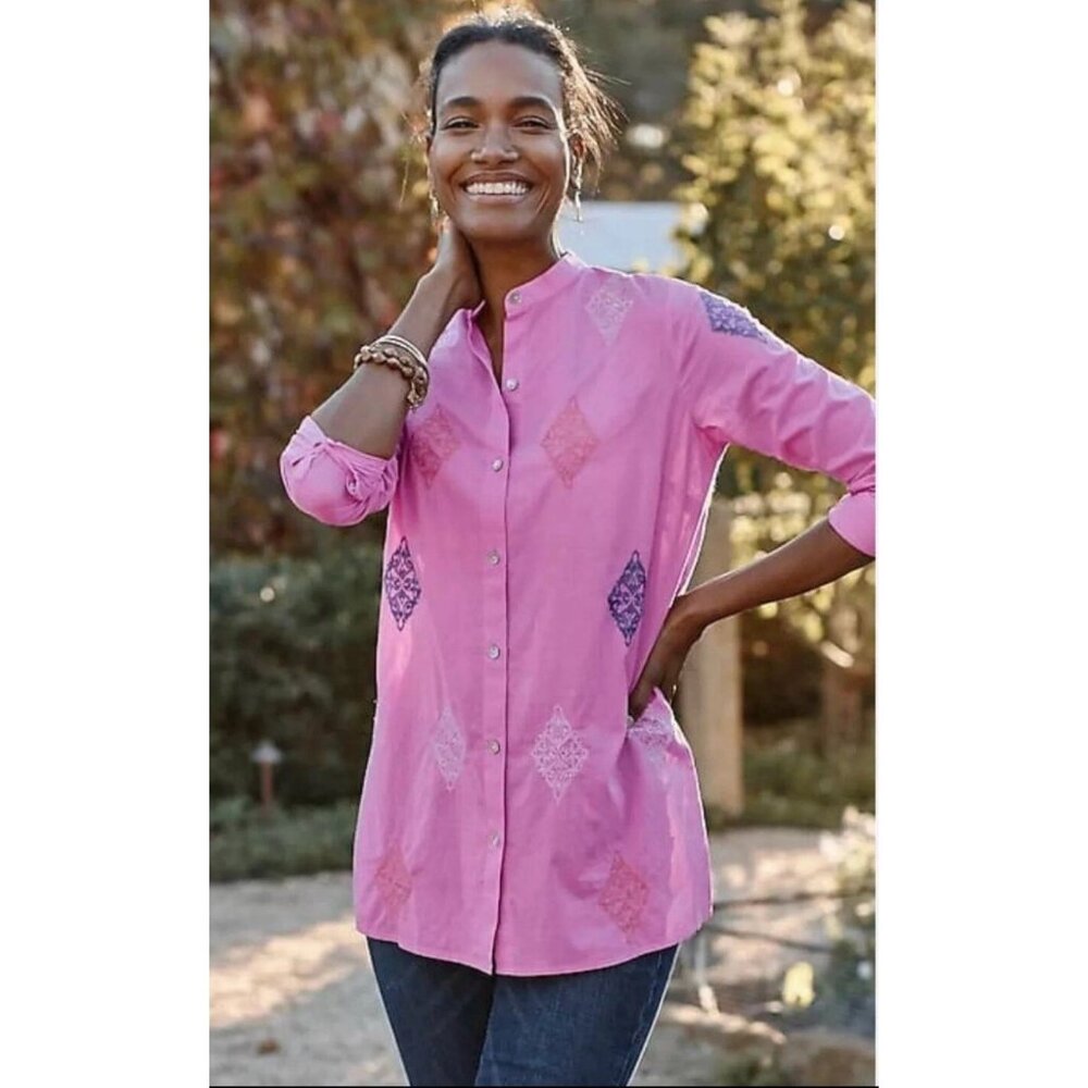 J. JILL Pink Embroidered Tunic Top Size Small